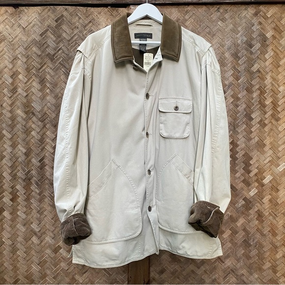 BANANA REPUBLIC Men’s Barn Chore Coat Leather Corduroy Canvas Cotton size Large - Picture 1 of 13